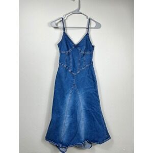Moda International Denim Dress‎ Women's Size 4 V-Neck Sleeveless Blue